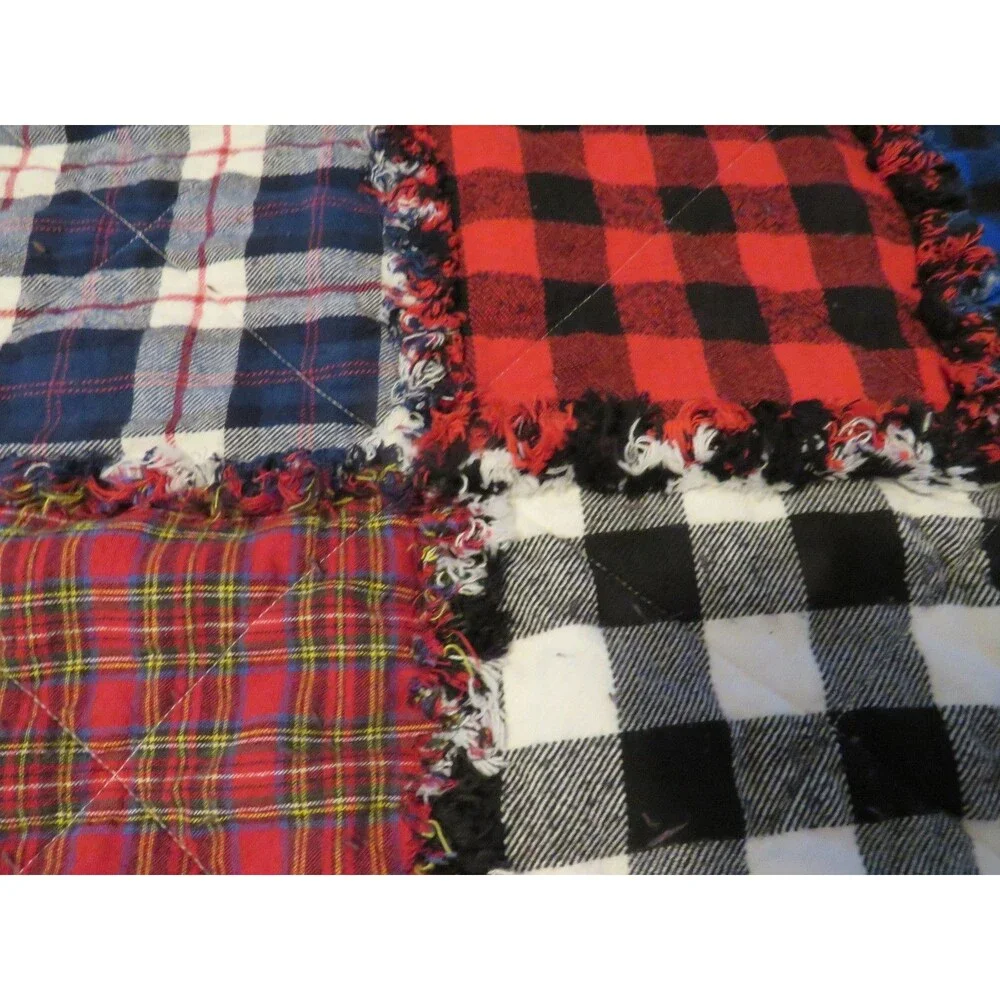 Flannel Rag Quilt With Batting, 50x64,Red, Blue, Black Plaid